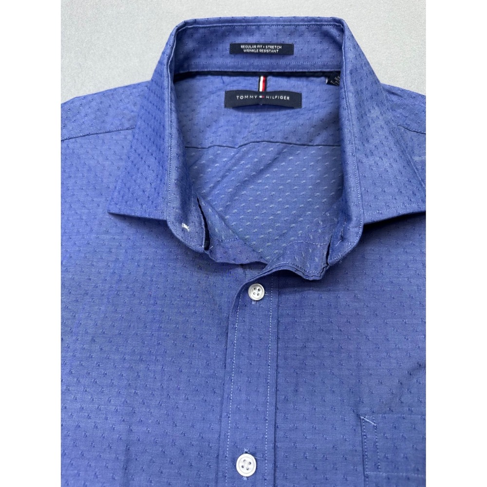 Tommy Hilfiger Wrinkle Resistant Dobby Shirt Blue Regular Fit Stretch Mens XL